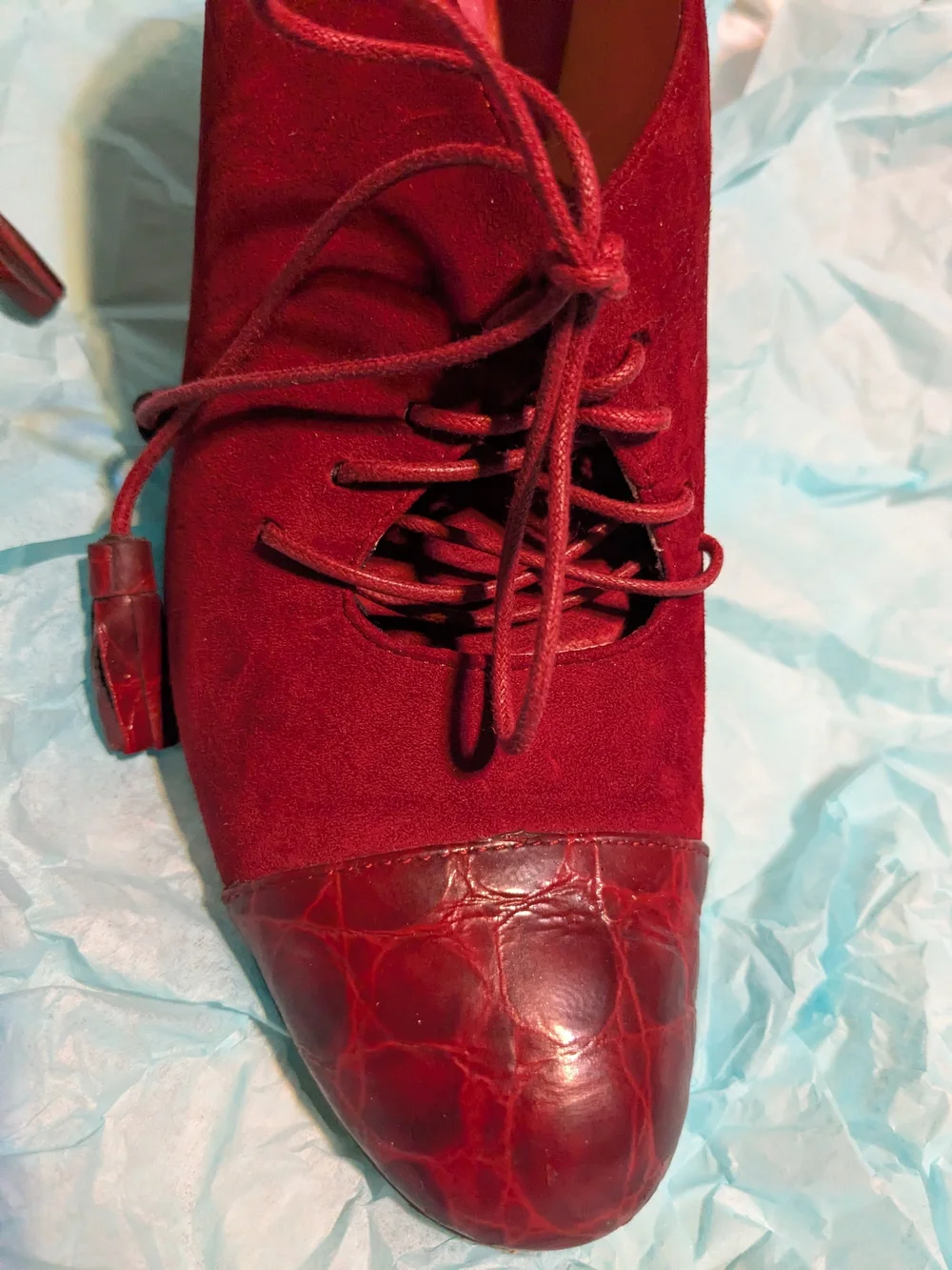 Kate Spade Dark Red Suede Faux Croc Lace-Up Heels 7B Spectator